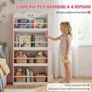 Libreria Montessoriana per Bambini 3-6 Anni 60x15x120,5 cm 4 Ripiani in Legno Rosa      