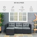 Set da Giardino Divano 3 Posti e Poggiapiedi in Rattan PE Nero e Grigio