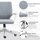 Sedia Operativa da Ufficio 62x69x92-102 cm in Tessuto Effetto Lino Grigia