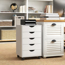 Cassettiera da Ufficio a 5 Cassetti 40x40x67 cm con Ruote Girevoli con Freni Bianco      