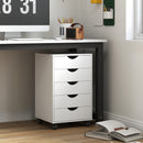 Cassettiera da Ufficio a 5 Cassetti 40x40x67 cm con Ruote Girevoli con Freni Bianco      