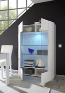 Vetrina Mobile Soggiorno Alto 2 Ante Senza Luci Design a Scacchi Modello Dama 121x43x166 cm Bianco Lucido