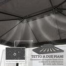 Copertura per Gazebo da Giardino 3x4 m a 2 Livelli in Tessuto Oxford 600D con Fori di Drenaggio Grigio Scuro      