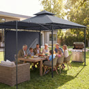 Gazebo da Giardino con Tetto Estensibile 320x320x275 cm con Fori di Drenaggio in Metallo e Poliestere Grigio Scuro      