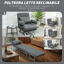 Poltrona Letto 3 in 1 con Schienale Reclinabile su 5 Livelli 73x78x81 cm in Tessuto Effetto Lino Grigio Scuro      