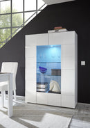 Vetrina Mobile Soggiorno Alto 2 Ante Senza Luci Design a Scacchi Modello Dama 121x43x166 cm Bianco Lucido