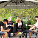 Set da Giardino con Divano 2 Poltrone Impilabili e Tavolino in Vetro Nero    