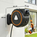Avvolgitubo Retrattile 28+2 m con Riavvolgimento Automatico e Sistema di Bloccaggio Nero e Arancione      