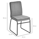 Set 2 Sedie imbottite in Acciaio e Tessuto Lino 44x55x88 cm  Grigio Chiaro