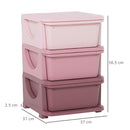 Cassettiera per Cameretta 3 Cassetti 37x37x56,5 cm in Plastica Rosa
