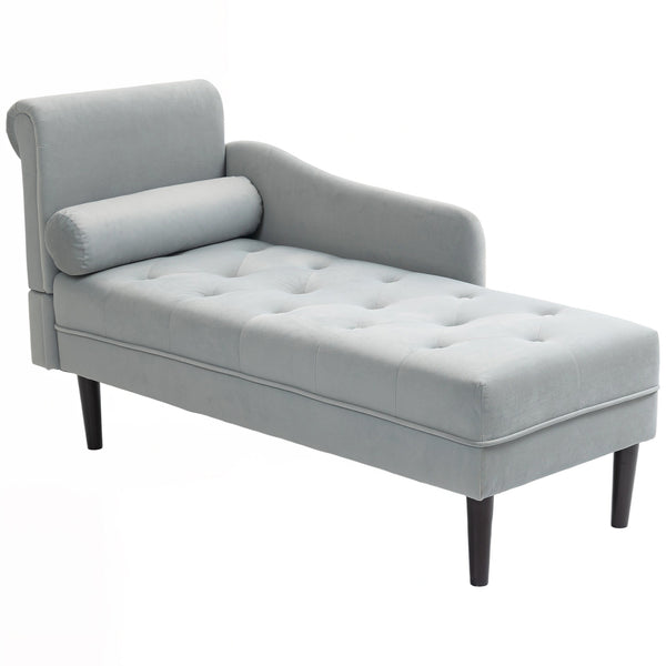 Poltrona Chaise Longue 146x61x82,5 cm Con Sponte e Cuscino Rivestimento Trapuntato Effetto Velluto Grigio sconto