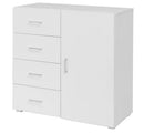Cassettiera 4 Cassetti e Anta 90x41x87 cm in MDF Bianco
