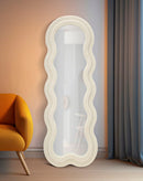 Specchio da Muro Teddy Crema 40x4x160 cm in MDF e Poliestere e Specchio Crema      