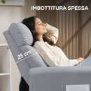 Poltrona Reclinabile 135° Max 73x86x100 cm in Tessuto Effetto Lino Schiuma Acciaio e Legno Grigio Chiaro      