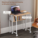 Scrivania Pieghevole 63x50x75 cm su Ruote con Ripiano e Borsa Portaoggetti in MDF e Acciaio Legno Naturale      