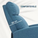 Poltrona Reclinabile 69x88x101 cm Imbottita con Poggiapiedi in Tessuto Effetto Lino e Acciaio Blu      