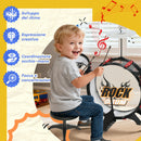 Batteria Giocattolo per Bambini con Sgabello Gioco Musicale in Plastica e Acciaio Inox Nero      
