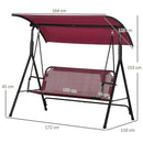 Dondolo da Giardino 3 Posti 172x110x153 cm con Tetto Parasole Rosso e Nero   