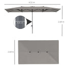 Ombrellone Doppio da Giardino 451x264x264 cm 12 Stecche con Apertura a Manovella Grigio 