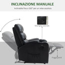 Poltrona Relax Reclinabile Manualmente a 165° con Poggiapiedi Portabicchieri e Tasca in Finta Pelle Nero      