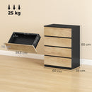 Cassettiera 4 Cassetti 60x40x80 cm con Guide in Metallo e Maniglie Scanalate in Legno Nero e Rovere      