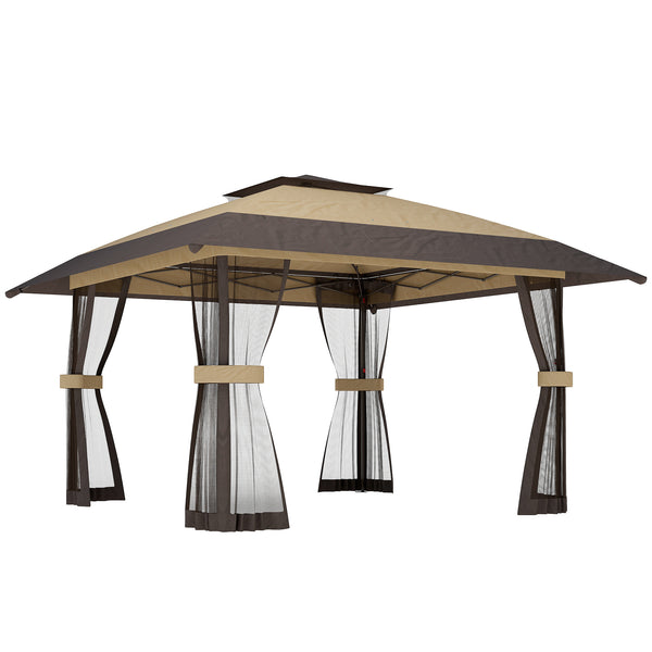 acquista Gazebo Pieghevole 400x400x287 cm con 4 Zanzariere Laterali Doppio Tetto e Sacchi di Sabbia Cachi e Marrone