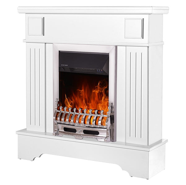 sconto Camino Elettrico da Pavimento 109,2x103,4x30 cm Effetto Fiamma 2000W Marina Extra & Galileo Silver Bianco