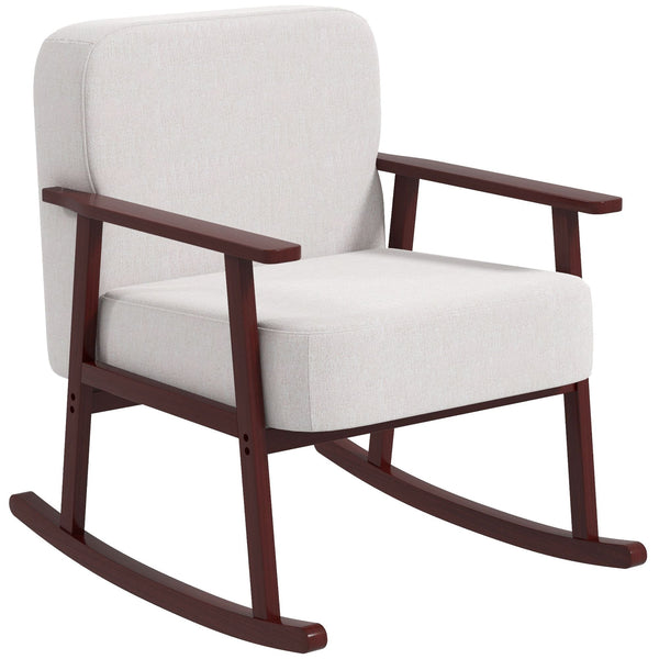 acquista Poltrona a Dondolo 66x78x76 cm in Tessuto Effetto Lino e Legno Beige e Marrone