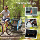 Rimorchio Bicicletta per Bambini e Passeggino 2 in 1 con Cintura Tasche e Bandierina Blu   