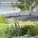 Dondolo Letto da Giardino 200x120x164 cm in Acciaio e Poliestere Grigio