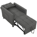 Poltrona Letto Singolo 69x82x85 cm con Schienale Reclinabile in Tessuto Effetto Lino e Legno Grigio      