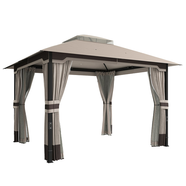 Gazebo da Giardino 360x300x279 cm con Zanzariera Tende e Tetto Doppio Strato in Poliestere Cachi acquista