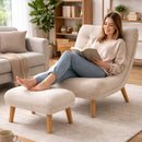 Poltrona Reclinabile con Poggiapiedi Imbottitura Alta Densità Seduta Ergonomica Beige      