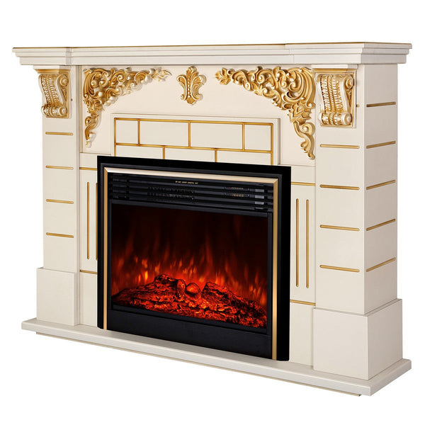 Camino Elettrico da Pavimento 111x145x38 cm Effetto Fiamma 1950W Imperial & Richi Avorio sconto