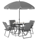 Set da Giardino 6 Pezzi con 4 Sedie Pieghevoli Ombrellone e Tavolo Rotondo  Grigio e Nero   