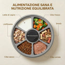 Distributore Automatico Cibo Gatti e Cani con Timer e Display LED 1-6 Pasti Giornalieri per Cibo Secco e Umido Bianco e Grigio      