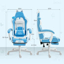 Sedia da Gaming Reclinabile 65x62x116-124 cm con Poggiapiedi e Cuscini in Finta Pelle e Spugna Bianco e Azzurro