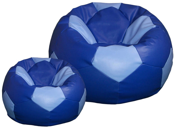 sconto Poltrona a Sacco Pouf Ø100 cm in Similpelle con Poggiapiedi Baselli Pallone da Calcio Blu e Celeste