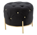 Puff Diamond Glam Nero Ø45x40 cm in Ferro e MDF e Spugna e Poliestere Nero e Oro-3