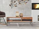 Tavolo da Caffè Yellowstone 118x70x40 cm in Legno di Acacia e Ferro Marrone e Nero-9