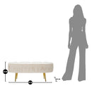 Panca Ovally Crema 102x40,5x42 cm in Legno e Velluto Crema e Oro-8