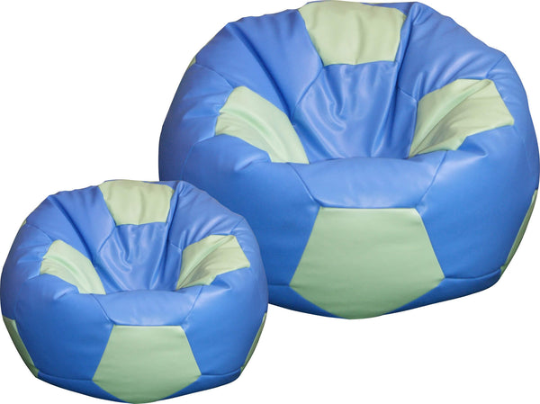 online Poltrona a Sacco Pouf Ø100 cm in Similpelle con Poggiapiedi Baselli Pallone da Calcio Celeste e Verde Menta