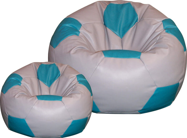 sconto Poltrona a Sacco Pouf Ø100 cm in Similpelle con Poggiapiedi Baselli Pallone da Calcio Grigio e Turchese